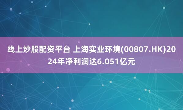 线上炒股配资平台 上海实业环境(00807.HK)2024年净利润达6.051亿元